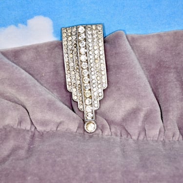 Large Art Deco Rhodium-Plated Pave Set Diamanté Dress Clip Original Factory Card RARE New Old Stock Collectible Pendant Necklace Bride Gift 
