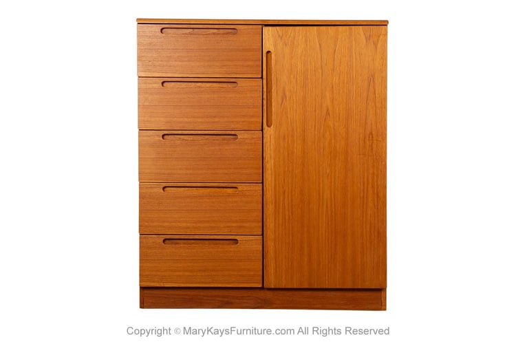 Danish Teak Modern Tall Dresser Gentleman’s Chest Wardrobe 