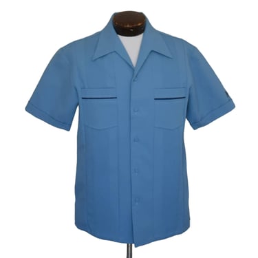 Y2k Iolani Hawaii Executive Shirt, Hawaiian Polyester Button Front, Slate Blue Pintuck Shirt, Size Medium to Large 