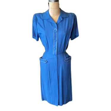 1950s blue linen dress 