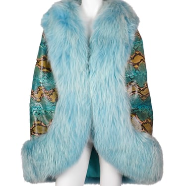 Donald Brooks Vintage Rainbow Python Snakeskin and Baby Blue Fox Fur Cape