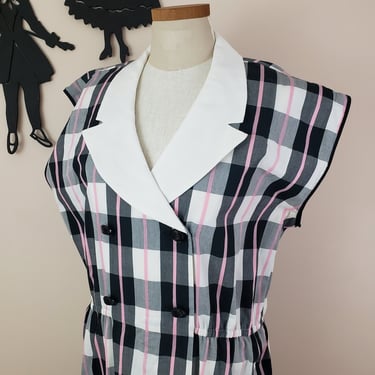 Vintage 1980's Plaid Dress / 80s Day Dress XL 