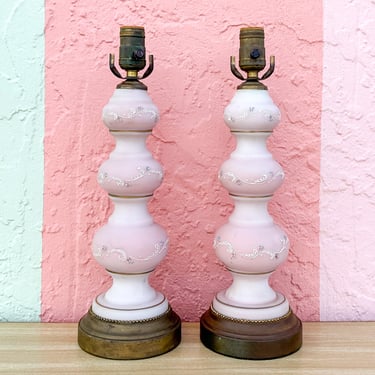 Pair of  Hand Painted Pink Granny Chic Lamps