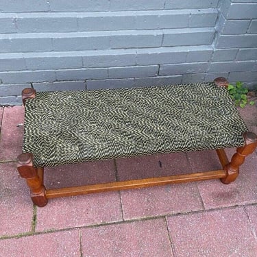 Vintage wooden woven bench stool 