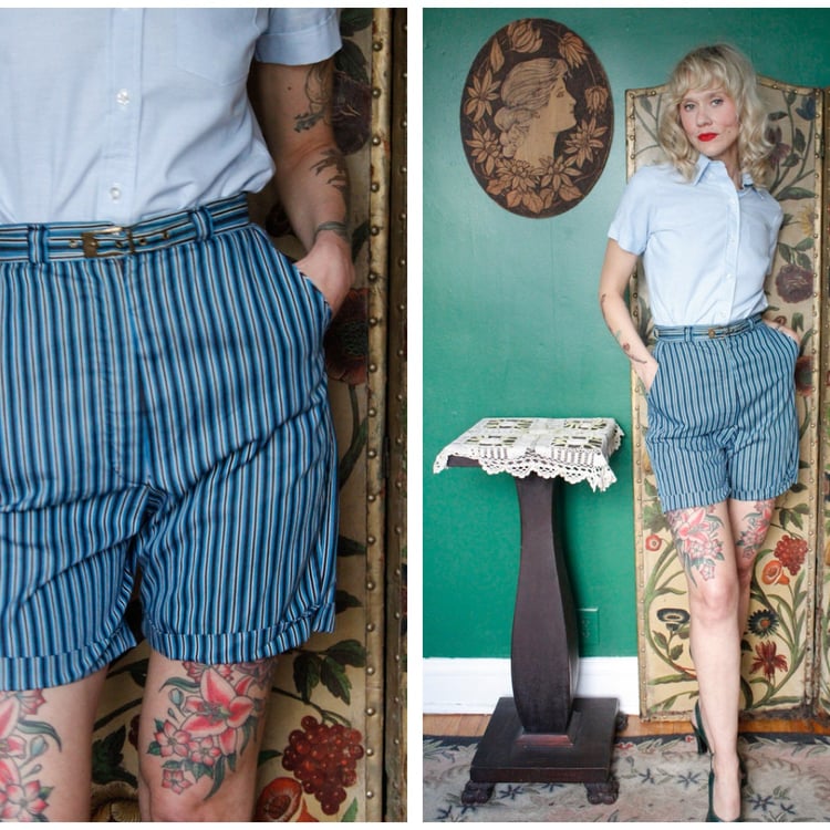 1950s Shorts // Striped Cotton Jay Ray Shorts with | Dethrose