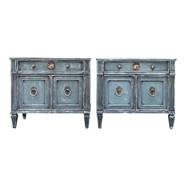 Henredon Hand Painted Rustic French Regency Nightstands - a Pair 