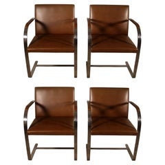 Set of 4 Mid Century Modern Brno Mies Van Der Rohe Brown and Metal Chairs 