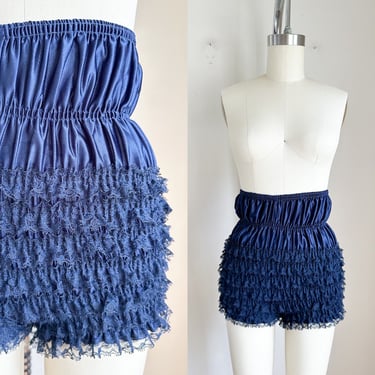 Vintage 1960s Navy Blue Ruffled Lace Bloomers / XS-S 