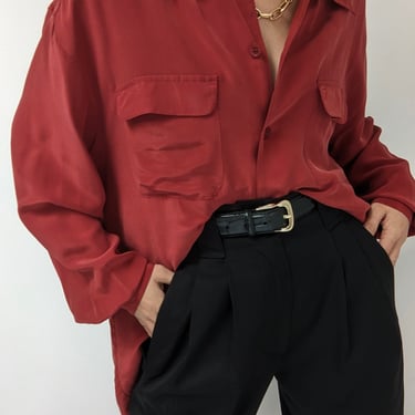 Vintage Brick Red Silk Blouse