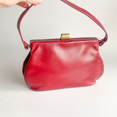 1940s Dark Red Leather Handbag