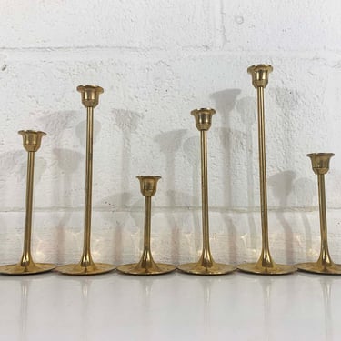 Vintage Brass Set of 6 Candle Holders Candlesticks Tiered Graduated Tulip Decor Mid-Century Hollywood Regency Candleholder MCM 