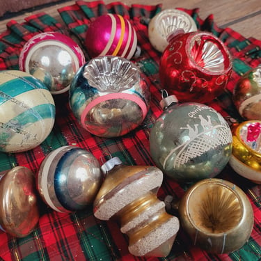 13 Vintage Glass Christmas Ornaments 