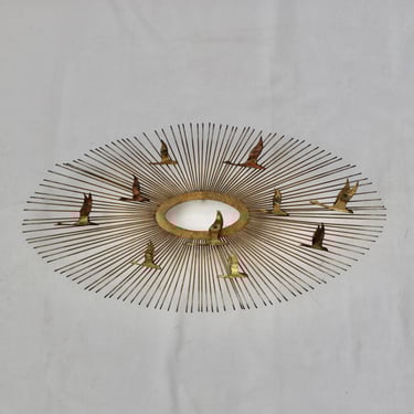 C Jeré Brutalist Sunburst Flying Gulls Wall Sculptures Patina 