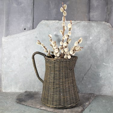 Wicker Pitcher Vase for Dried Flowers | Rattan Vase for Silk Flowers | Vintage Cottagecore Decor | French Farmhouse Decor | Bixley Shop 
