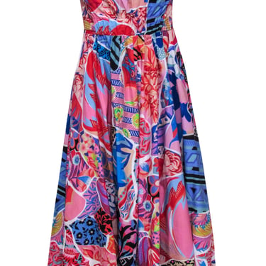 Anthropologie - Multicolor Abstract Floral Print Strapless Maxi Dress Sz 4