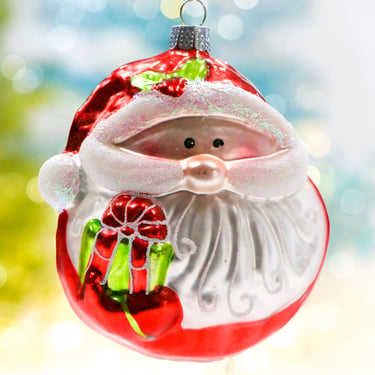 VINTAGE: 4" Santa Glass Ornament - Blown Figural Glass Ornament - Hand Painted Ornament - Mercury Ornament - SKU 30-402-00034224 