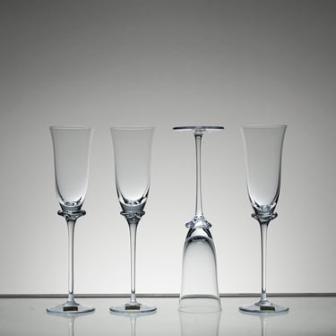Crystal Light Blue Champagne Flute Set of 4, Vintage Glass Set, VTG Cocktail Glasses  Vintage Glassware 