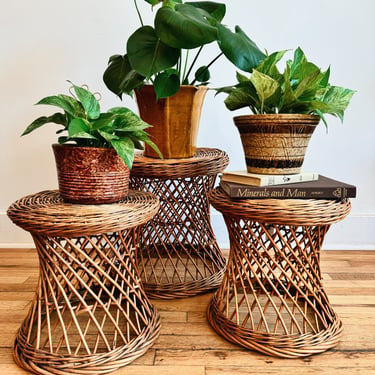 Wicker Stool Plant Stands