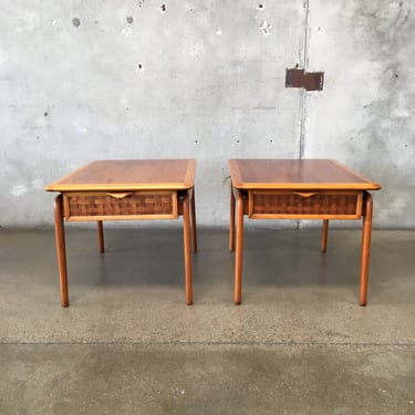 Mid Century Lane Perception Walnut &amp; Ash End Tables - Pair