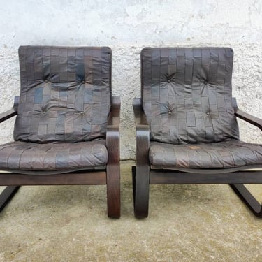 1 of 2 Vintage Coctail Armchairs/ Lounge Armchairs/Wooden and Leather Armchairs/ Mid Century Armchair/ Vintage Leather Resting Armchair /80s 