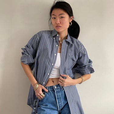 Jos A Bank Oversized Boyfriend Shirt - Deep Navy/Denim Blue