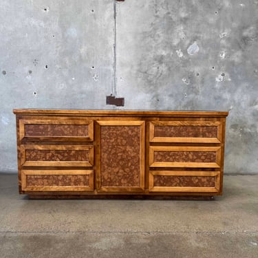 Mid Century Modern Walnut & Cork Dresser With Smoked Glass Top