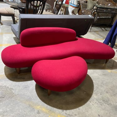 Mid-Century Modern Red Kidney Bean Sofa and Ottoman