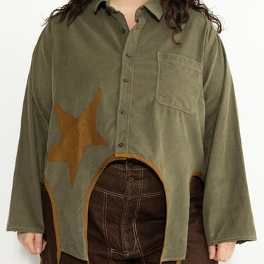 Tiberi - Green Corduroy Reworked Star Shirt (2X/3X)