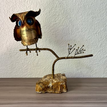 Vintage Curtis Jere Owl on Branch, Early sculpture by Curtis Jere 