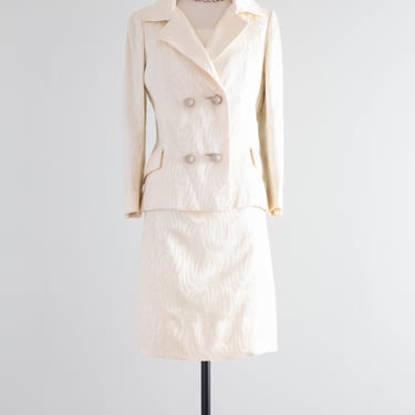 Fabulous 1960's Teal Traina Ivory Brocade Cocktail Dress &amp; Jacket / SM