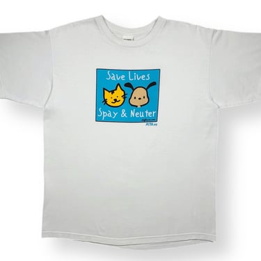 Vintage 90s PETA “Save Lives Spay & Neuter” Cat and Dog Art Style Beneficial T’s Graphic T-Shirt Size Medium/Large 