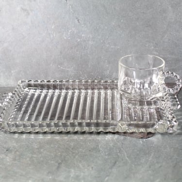 1950s Luncheon Divided Glass Dish with Glass Cup | Clear Glass Trinket Tray, Vanity Organizer | Boopie Glass | Bixley Shop 