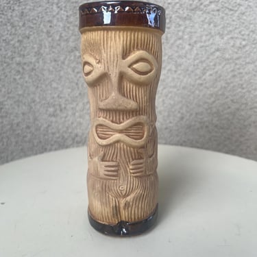 Vintage Tiki Mug Peanut Style Ceramic By Paul Marshall Products PMP Unglazed Browns. 