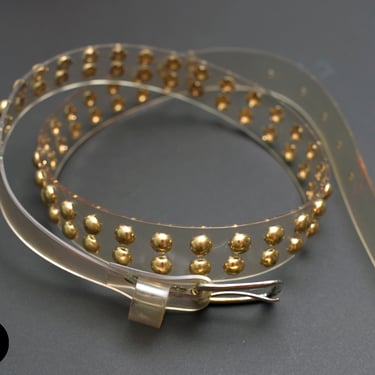 Fabulous 60s 70s Clear Vinyl Space Age Belt with Gold Metal Circles 