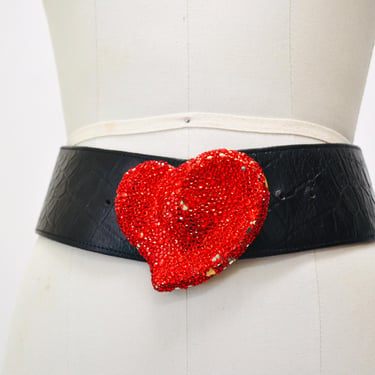 90s Vintage Kathrine Baumann Beverly Hills Red Crystal Heart Belt Buckle Heart Love Wedding Crystal Belt Buckle Large Red Heart Wedding Belt 