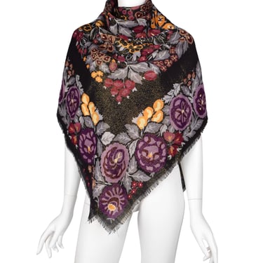 Oscar de la Renta Vintage Multicolor Floral and Sparkly Lurex Large Pashmina Shawl Scarf