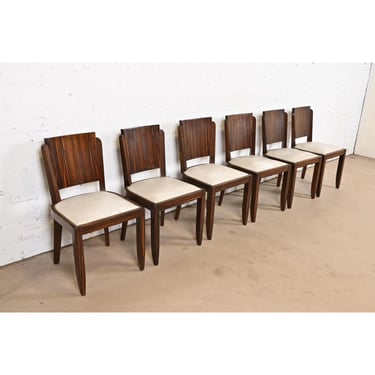 Jules Leleu Style French Art Deco Macassar Ebony Dining Chairs, Set of Six