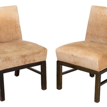 Upholstered Slipper Chairs, Pair