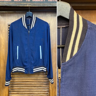 Vintage 1950’s Navy Blue Rayon Rockabilly Bomber Jacket, 50’s Bomber Jacket, Vintage Rockabilly, Vintage Rayon, Vintage Clothing 