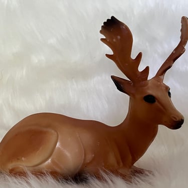 vintage plastic reindeer deer ornament figurine mixed media 