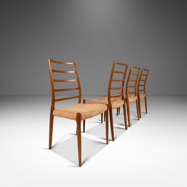 Set of Four ( 4 ) Model No. 82 Ladderback Dining Chairs in Teak by Niels Møller for J.L. Møllers Møbelfabrik, Denmark, c. 1960's 