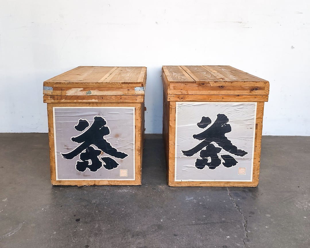Pair of Vintage Japanese Cedar Wood Tea Crates Iridium Interiors Los Angeles, CA