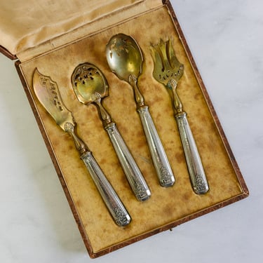 19th century French gold vermeil & silverplate dessert set