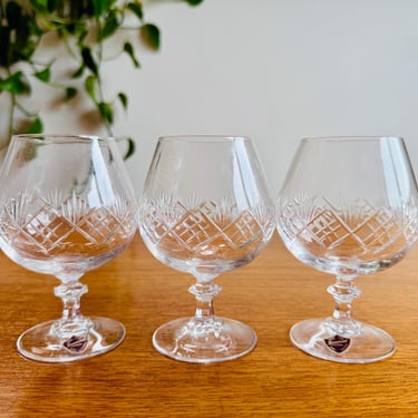 Rare Vintage Somerset Hand Cut Crystal Brandy Snifters, 1950s Barware 