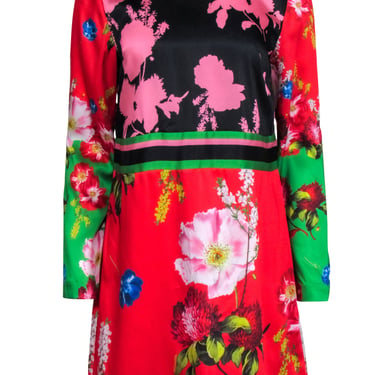 Ted Baker - Black & Multicolor Floral Long Sleeve Shift Dress Sz 6