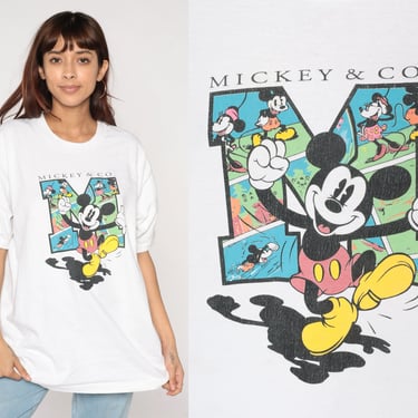 Mickey & Co Shirt 90s Mickey Mouse T-shirt Walt Disney TShirt Minnie Graphic Tee Retro Cartoon Disneyland White Vintage 1990s Extra Large xl 