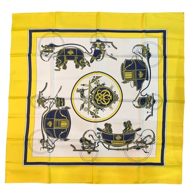 Hermes 'Ex Libre' Yellow &amp; Blue Carriage Silk Scarf