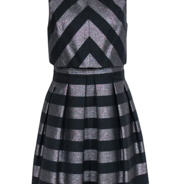 Karen Millen - Black &amp; Metallic Stripe Dress Sz 6