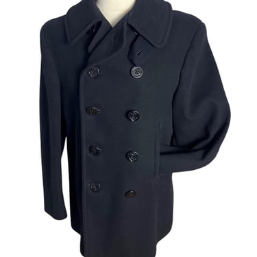 Vintage 1940s US Navy 10-Button Wool Pea Coat ~ size 40 ~ USN WWII Era ~ Corduroy Pockets ~ Named / Stencil ~ Chinstrap 