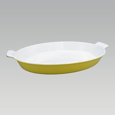 Large Sunny Yellow Descoware Oval Au Gratin Pan | Vintage Enameled Cast Iron Cookware Bakeware Serveware 